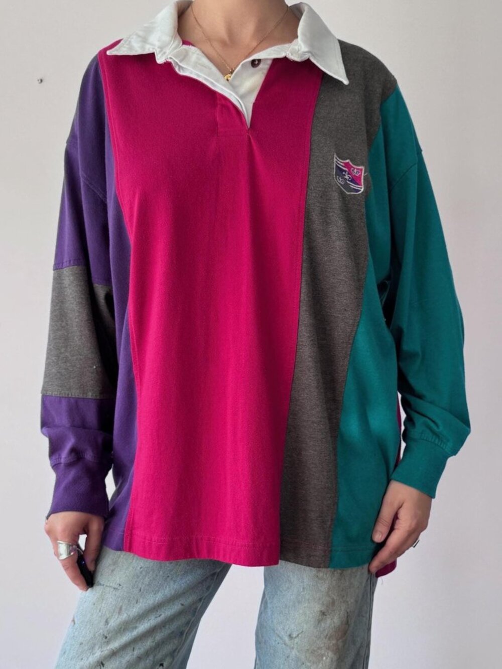 90s vintage preppy colorblock unisex collared varsity rugby style polo shirt